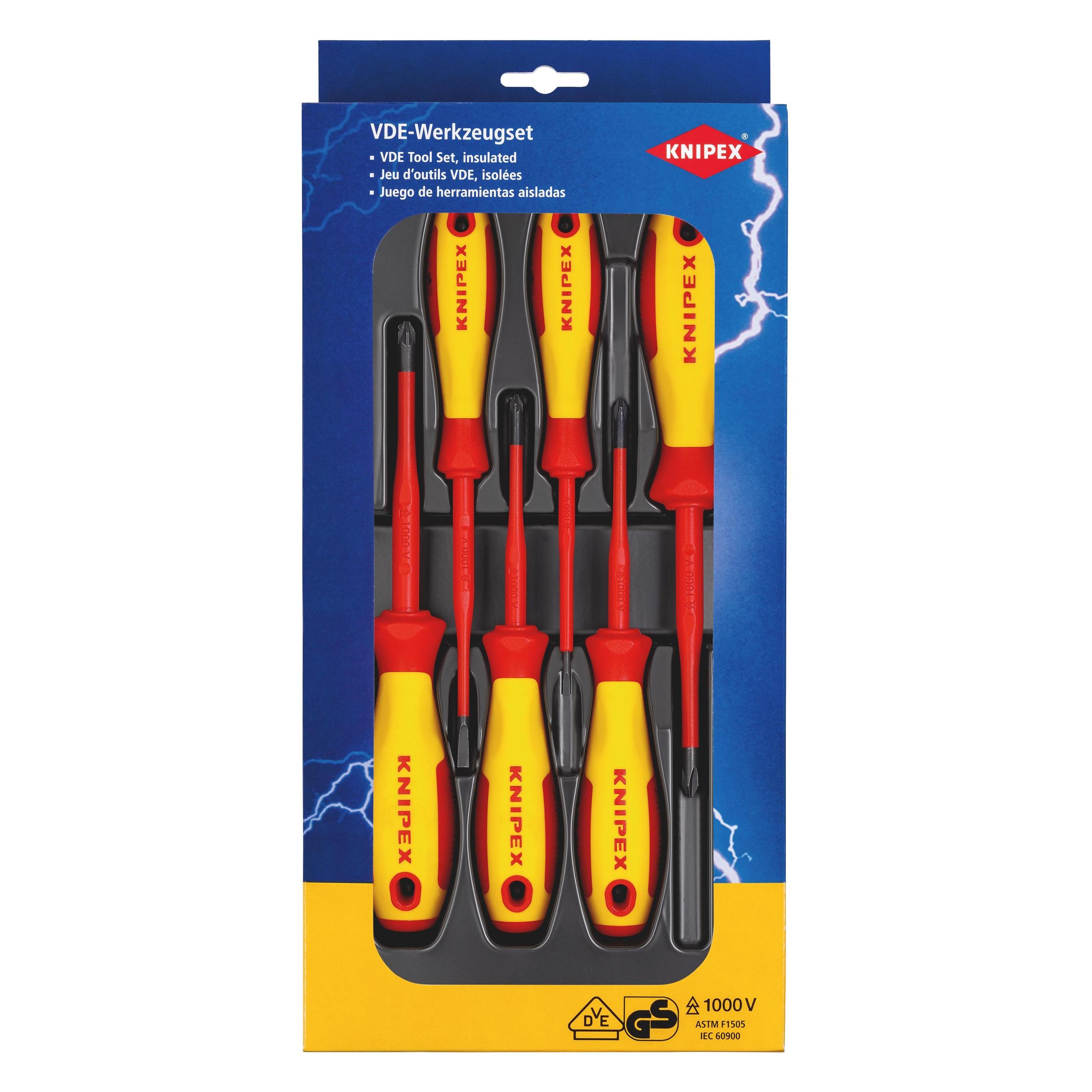 Knipex VDE Schraubendreher-Paket (Phillipps-Kreuzschlitz (PH), Pozidriv-Kreuzschlitz (PZ), Schlitzschrauben) (00 20 12 V04)