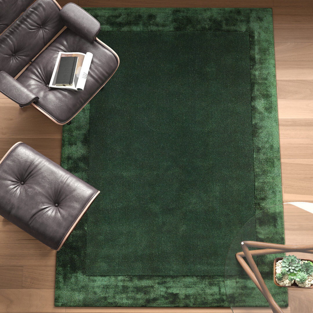 Wade Logan Abital Rectangle Wool and Viscose Hand Woven Dhurrie Area Rug Green Rectangle 160 x 230cm