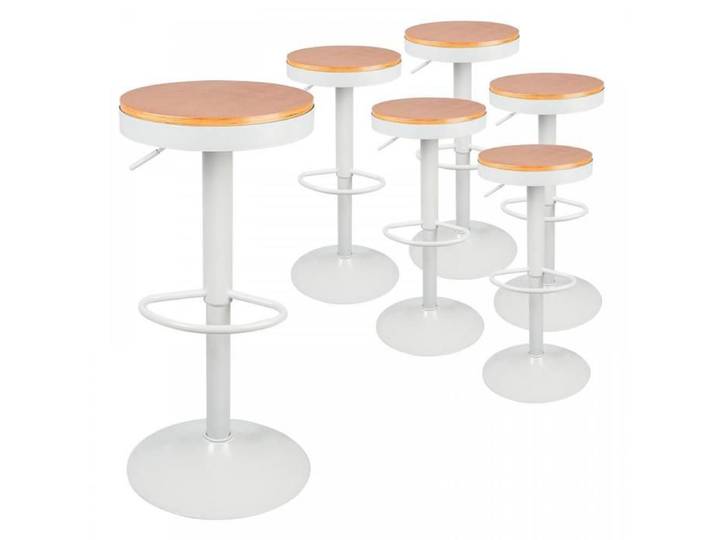 MIPAN. Lot de 6 Tabouret Bar Bois Rond - Chaises Chaises Haute de Bar en Bois - Coiffure Assise Ilot Central Cuisine - Blanc