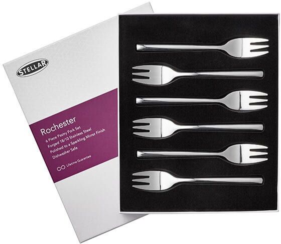Stellar Rochester Polished Set Of 6 Pastry Forks Gift Box Set