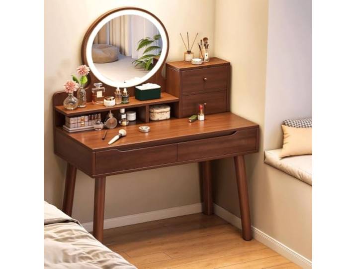 Frisiertisch mit Spiegel und Beleuchtung zur Aufbewahrung im Schlafzimmer Eckkommode im mittelalterlichen Stil mit Schublade, ideal als Schminktisch für kleine Räume(M80/40cm/31.5/15.7in)