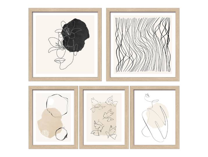 Image en bois Lignes et formes B 5 Verre flotté, MDF Beige/Gris/Noir 54 x 54 x 1cm