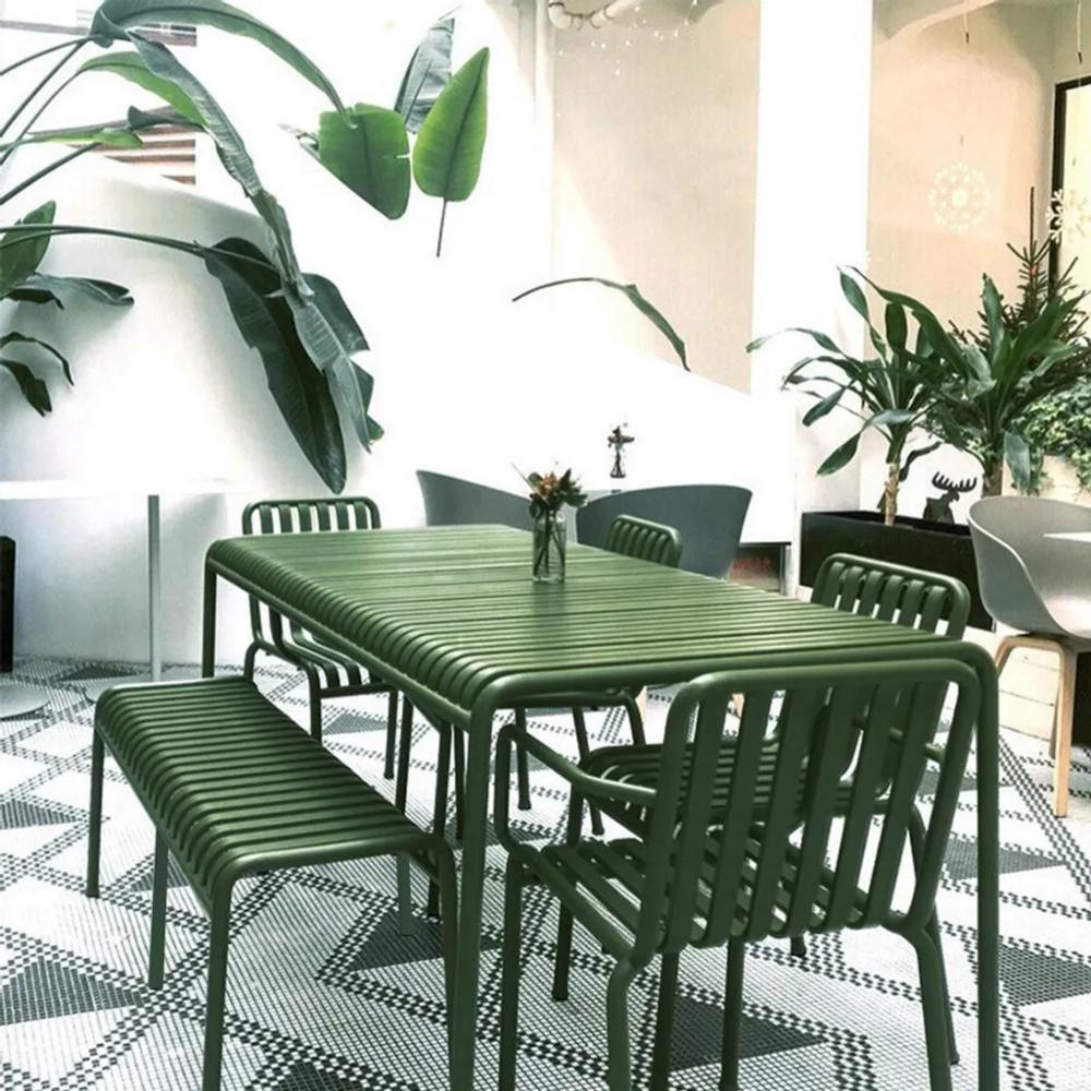 Gartenmöbel Tisch- und Stuhlset - Outdoor Eisenmöbel, geeignet für Gartenrestaurants, Cafés und andere Außenbereiche, grün 160CM [HYZL1636]