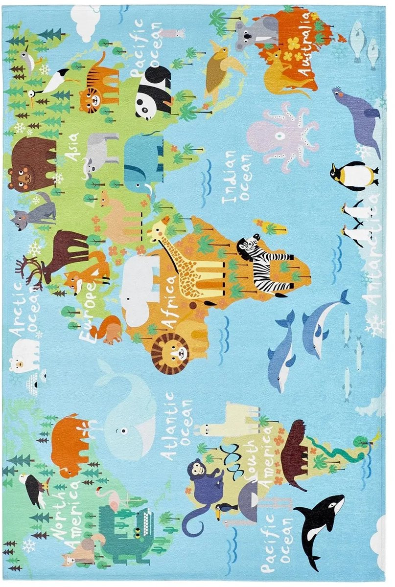 Sympathy Kindervloerkleed Wereldkaart Multikleur 80 x 120 cm
