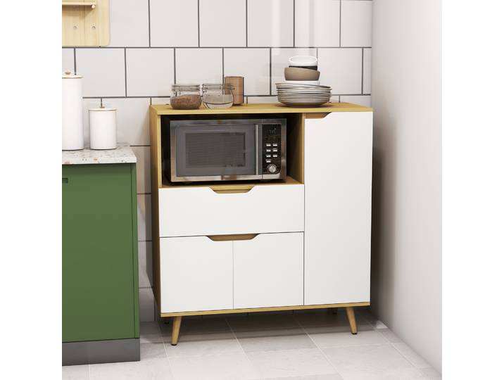 HOMCOM Rangement Cuisine Micro-ondes Bois Blanc 90x40x98,5cm