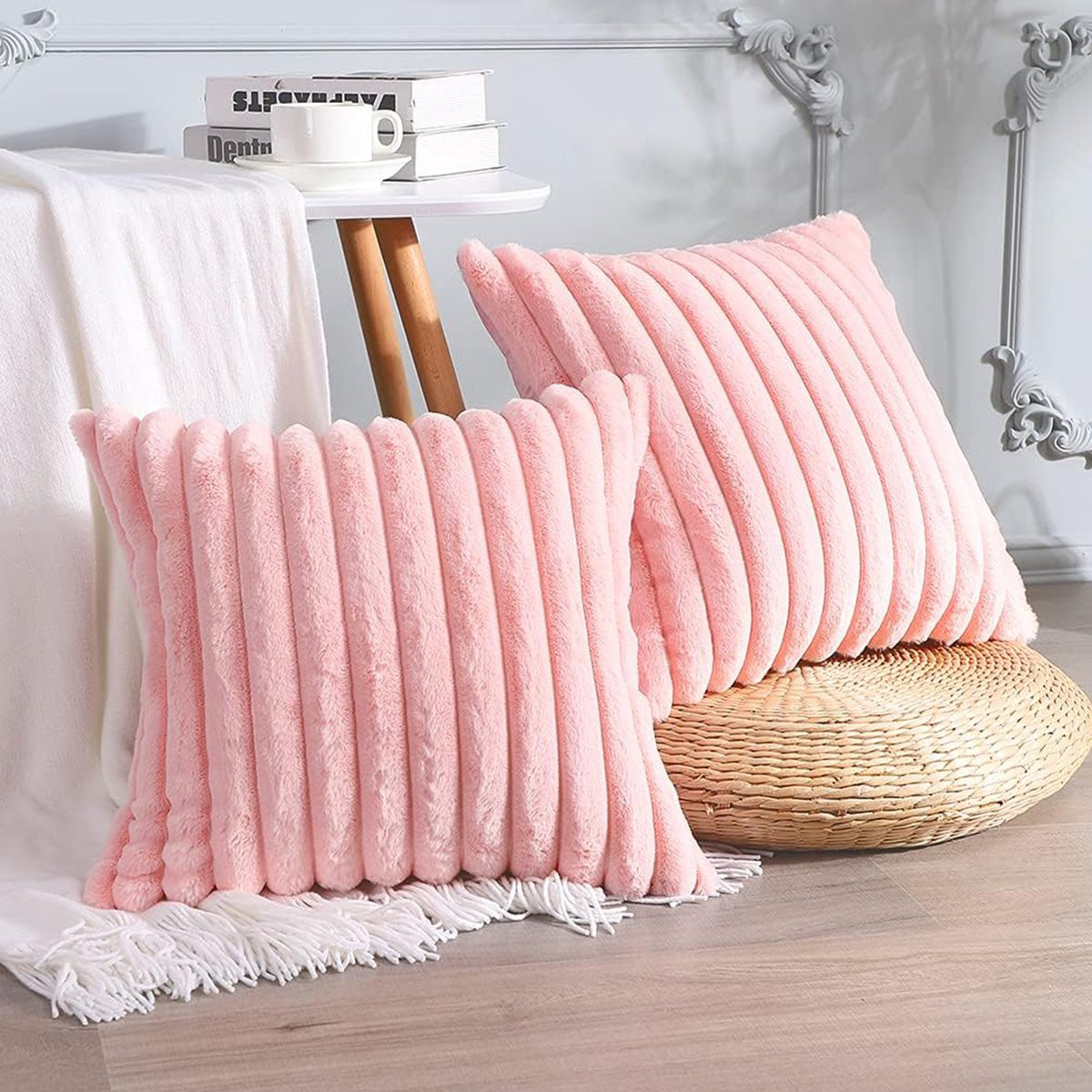 OKWISH Set van 2 Fluwelen Sierkussenslopen - Roze - 50x50 cm