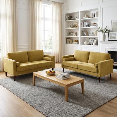 Uixe "2 Set 62"" W Modern Upholstered Chenille Tufted Loveseat with Pillows"