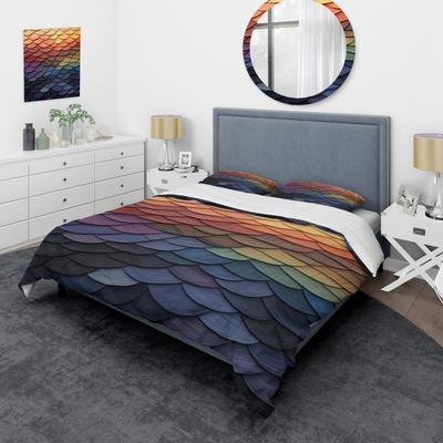 DESIGN ART "Designart ""Colorful geometric feather shapes"" Abstract Geometric Bedding Cover Set - Traditional Bed Set with Shams"