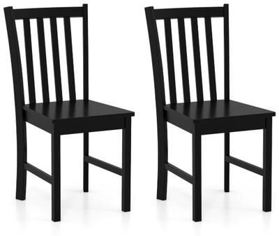 Costway Rustic Dining Chairs Set of 2 Wooden Kitchen Chairs with Slat Tilt Backrest-black