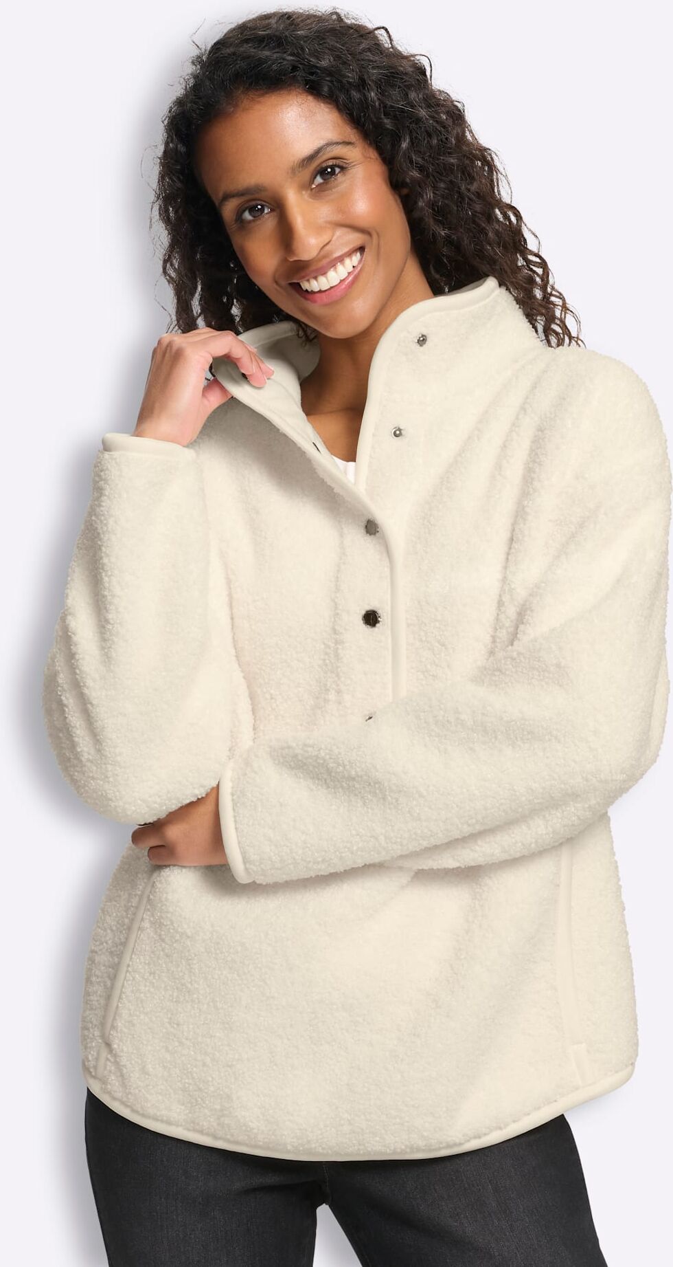 Fleeceshirt HEINE "Fleece-Shirt", Damen, Gr. 46, champagner, 100% Polyester, unifarben, Shirts Fleeceshirt champagner 46