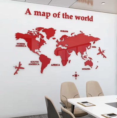 Inspire Curations 3D Acrylic World Map Mirror Wall Decor red Map m 1.2x0.6m