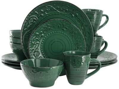 Elama Malibu Sea Glass 16-Piece Dinnerware Set in Dark Green