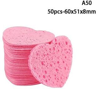 Uplift Picks Heart Cellulose Facial Sponge Puffs For Cleansing And Makeup Removal 60x51x8mm (50 Pcs)