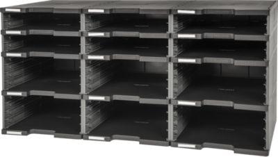 Exacompta MODULODOC EcoBlack Dokumentenablage 12 Fächer (6x56/6x110 mm), Etikettenhalter, Schubladen nachrüstbar, 25 Jahre Garantie