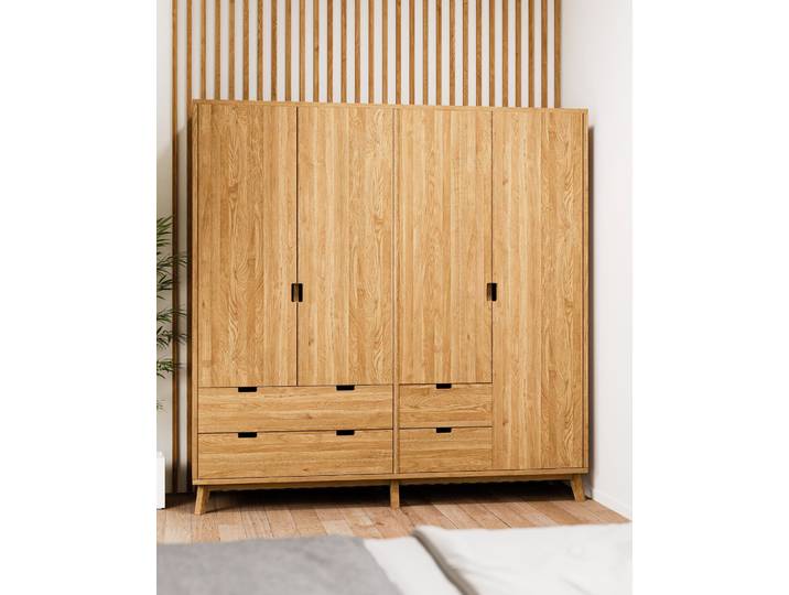 Naturwohnen Massivholz Kleiderschrank H200xB197,5xT60cm Eiche geölt Serie Rivus Türen mit Soft Close mit bioola® nature veredelt
