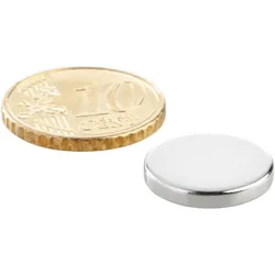 10 Scheibenmagnete Neodym 15 mm x 2,5 mm | N35, axial (parallel zur Höhe), silber