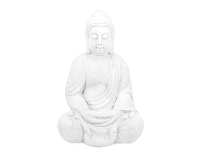 Relaxdays Statue de Bouddha Assise\, 70 cm\, Figurine de Jardin XL\, résistant aux intempéries et au Gel\, décoration\, Blanc