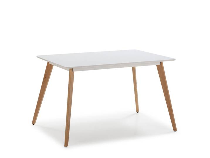 Table à manger blanche, pieds en bois de hêtre, 120x80 cm