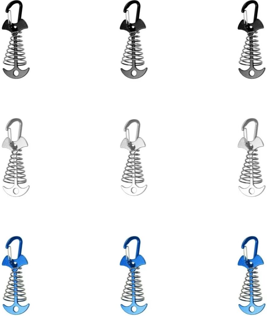 INF Ancres multicolores en alliage d'aluminium pour planches et tentes (9 pcs) - Arête de poisson à ressort pour fentes de