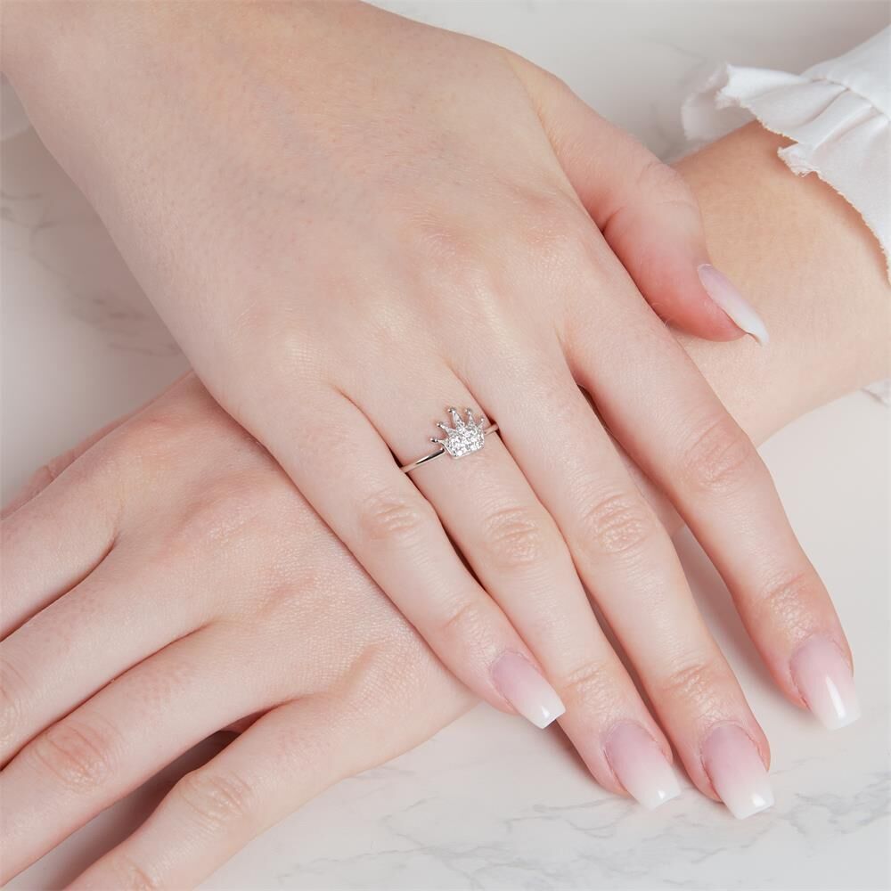 Unique 925 Silberring Krone Zirkonia
