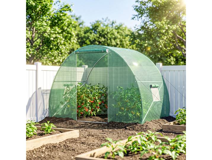Outsunny Serre Tunnel 4,5m² Porte+2 Fenêtres Vert