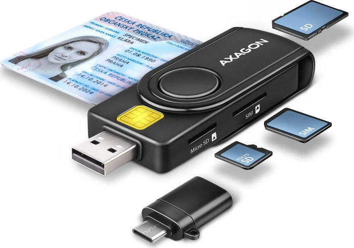 AXAGON CRE-SMP2A Smart card / ID Card & SD / microSD / SIM Card PocketReader - USB-A + USB-C