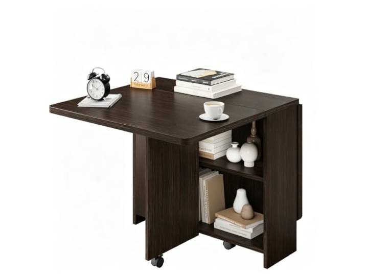 Koioplie Klappbarer Esstisch 130x80x75 cm Drop-Leaf 6 Rollen Braun Drop-Leaf, 6 Feststellrollen, Ausziehbar, Zwei Ablagen, Kleine Räume