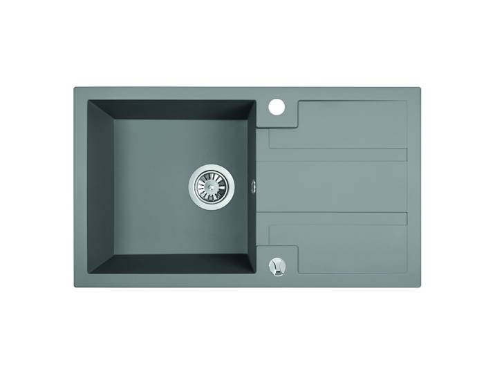 KOLMAN Küchenspüle Einzelbecken Barbados Granitspüle, Rechteckig, 44/76 cm, Grau, Space Saving Siphon GRATIS
