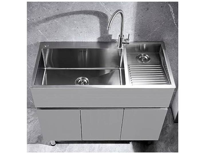 Badezimmer Waschbecken Wäschewaschbecken Große 304 Edelstahl Wäschewaschbecken Einzelne Schüssel Küchenspüle Mit Waschbecken Mit Big Bend Wasserhahn Und Entwässerungskomponente