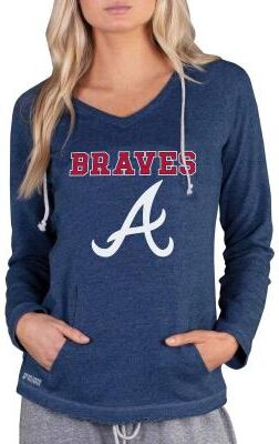 MLB Mainstream Women's Long Sleeve Hooded Top (Size Small) Atlanta Braves, Cotton,Polyester,Rayon
