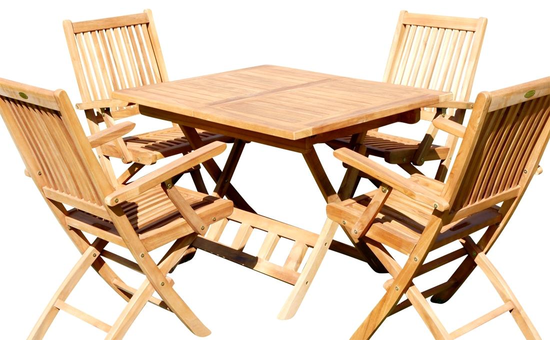 AS-S Teak Set: Gartengarnitur Klapptisch 80x80 + 4 Klappsessel mit Armlehne Holz Serie JAV-AVES80+4S