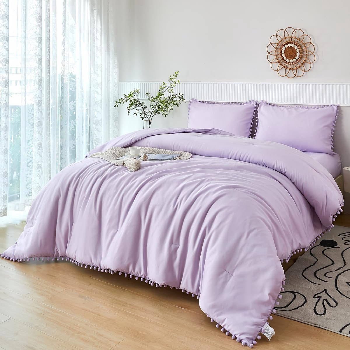 Luxe Dekbedovertrekset Queen Size 5-delig Boho Stijl Lichtpaars Microvezel