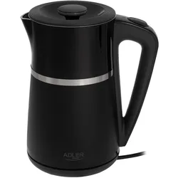Adler AD 1355 Wasserkocher 1,7 Liter elektrischer Wasserkocher mit Doppelwand-Gehäuse, Edelstahl-Innenraum, 360° Basis, abnehmbarem Deckel, Trockenlaufschutz schwarz