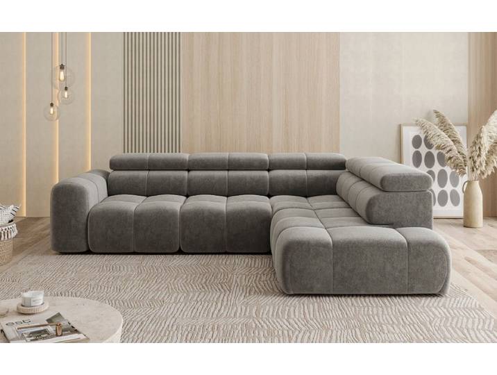 Designer Ecksofa Mia Maxi in Chenille - Grau - Rechts - Chenille - Luxusbetten24
