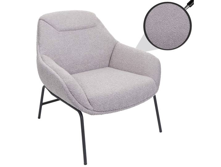 Lounge-Sessel HWC-J77, Cocktailsessel Sessel, Bouclé Stoff Metall Hellgrau