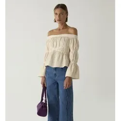 LAAGAM für Damen. M2326 Bluse Addison gerüscht beige (S), Lässig, Polyester, Langarm