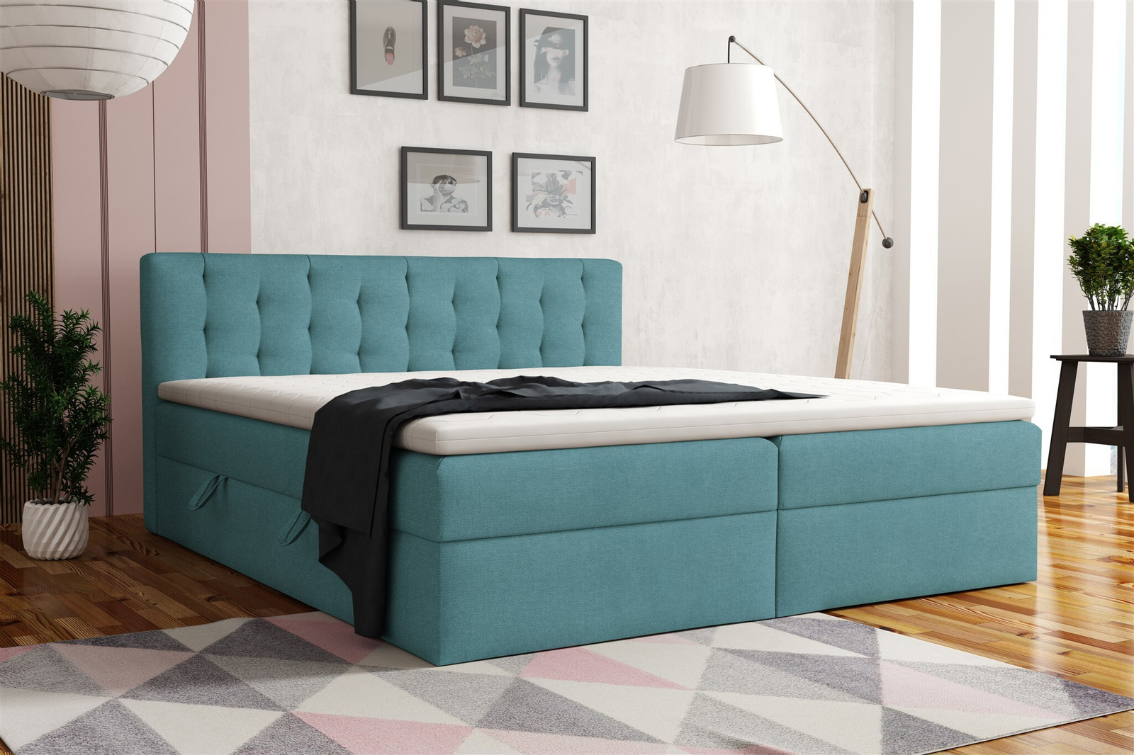 Fun-Möbel Boxspringbed DIAGO Turkies Bekleed 200 x 200 cm