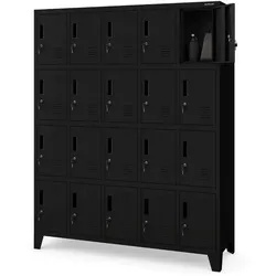 Jan Nowak Schließfachschrank Spind ROBERT 20 Fächer, Etikettenhalter | Wertfachschrank Umkleideschrank Metall Kleiderspind, 172x136x45cm Schwarz