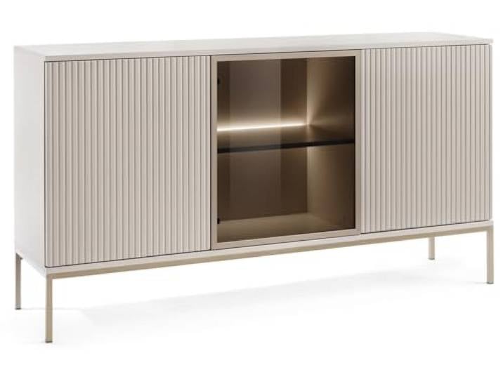 Emporius Daveno Kommode mit Lamellen, Beige, Wohnzimmer Kommode mit LED - Loft Stil, Sideboard 3-türig - 154 cm breit