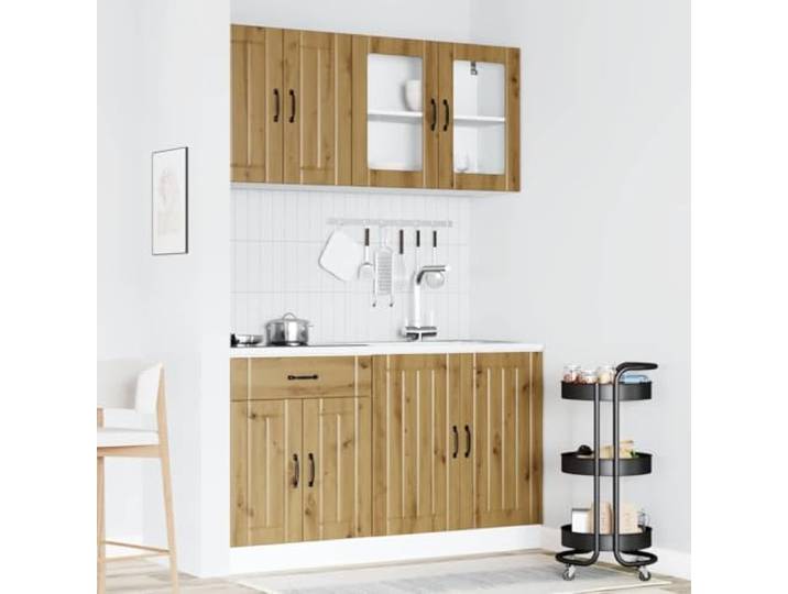 KTHLBRH Kalmar Küchenmöbel-Set, 4-teilig, Eiche Mehrschichtholz und Glas, verstellbare Füße, einfache Reinigung, großer Stauraum