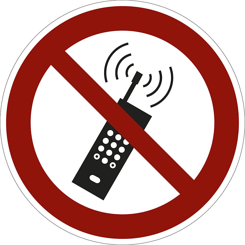 kaiserkraft Verbotszeichen, Eingeschaltete Mobilfunktelefone verboten, VE 10 Stk, Folie, Ø 200 mm