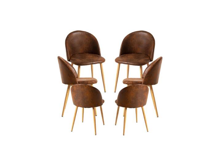6er Set Vint Kunstleder Stühle - Brun Vintage
