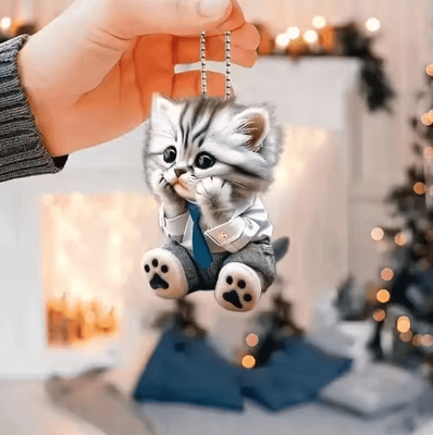 Inspire Picks Realistic Cat Car Hanging Ornament Rearview Mirror Pendant With Decorative Chain b