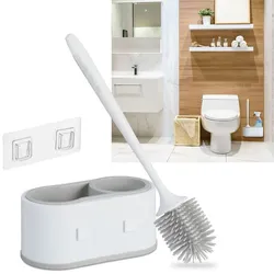 WC-Bürste mit Silikonnoppen - 2 Kammern - einfache Wandmontage ohne Bohren - weiss - hygienisch - austauschbarer Bürstenkopf - für Sauberkeit & Hygiene im Bad