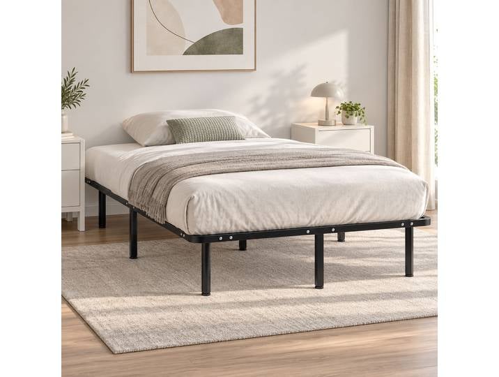 HOMCOM Lit Double Industriel Bois Acier 120x190cm Rangement Noir