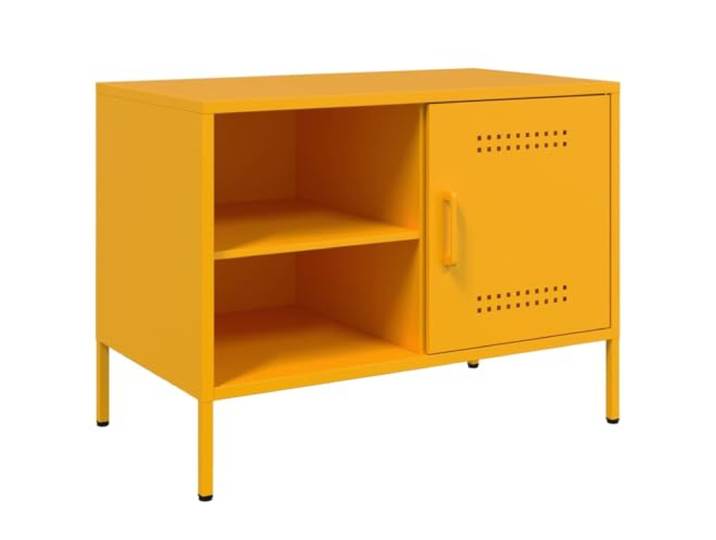 hliofuir TV-Schrank Stahl Senfgelb 68x39x50,5 cm Lowboard Industrie-Design Fernsehschrank aus robustem Stahl mit Fach und Ablagen für Wohnzimmer und Schlafzimmer.