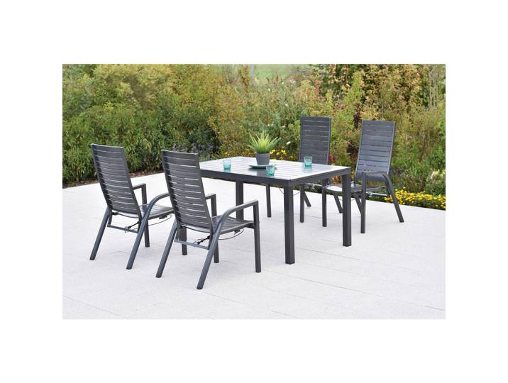 Gardenson Gartentischgruppe Siros, Graphitfarben, Metall, rechteckig, A-Form, Rückenlehne mehrfach verstellbar, Gartenmöbel, Gartengarnituren, Gartenmöbel-Sets