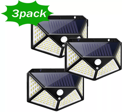 DynamicDeals Solar Power 100 LEDs Light PIR Motion Sensor Outdoor Security Lamp For Wall & Garden 3 Pcs