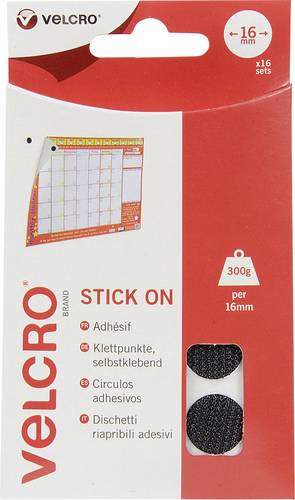 VELCRO VEL-EC60228 Klettpunkte zum Aufkleben Haft- und Flauschteil (Ø) 16mm Schwarz 16 Paar