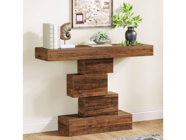 Table Console Bois - Finmind 108x30x80 cm Table D'entrée Avec Un Design Unique en Blocs Pour Salon Couloir Entrée Marron Rétro